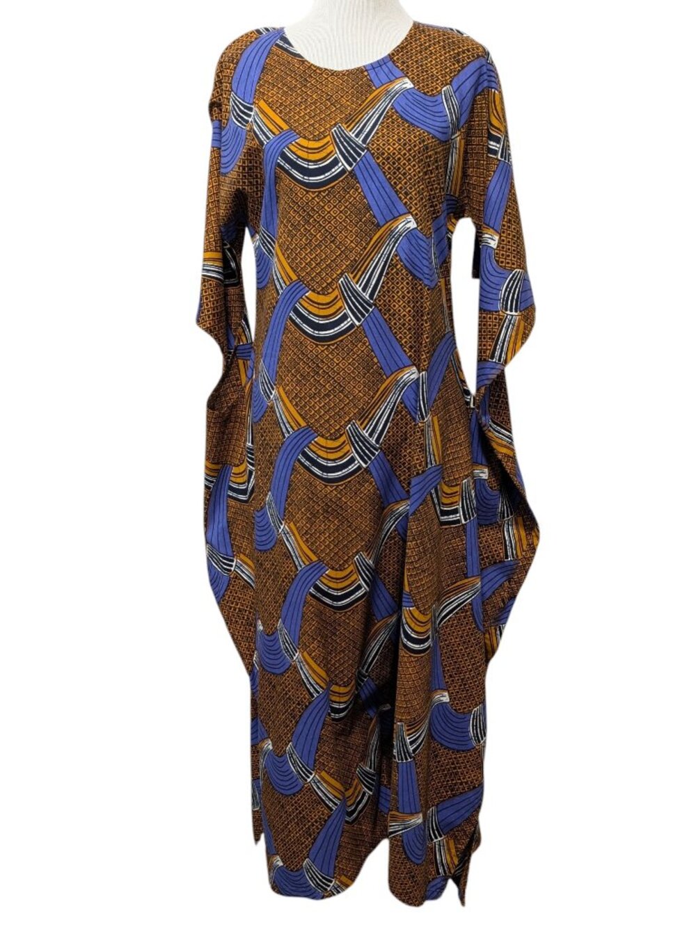 Out Of Africa Womens Size M/L? Geometric Drape Loop Cutout Ankara Kaftan Dress